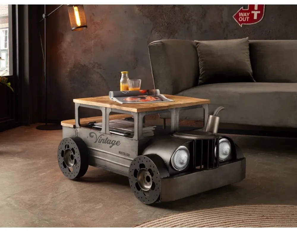 furniture-nabytek.cz - Masívny konferenčný stolík Car II z mangového dreva a kovu, lakovaný, šedý – 102×65×48 cm