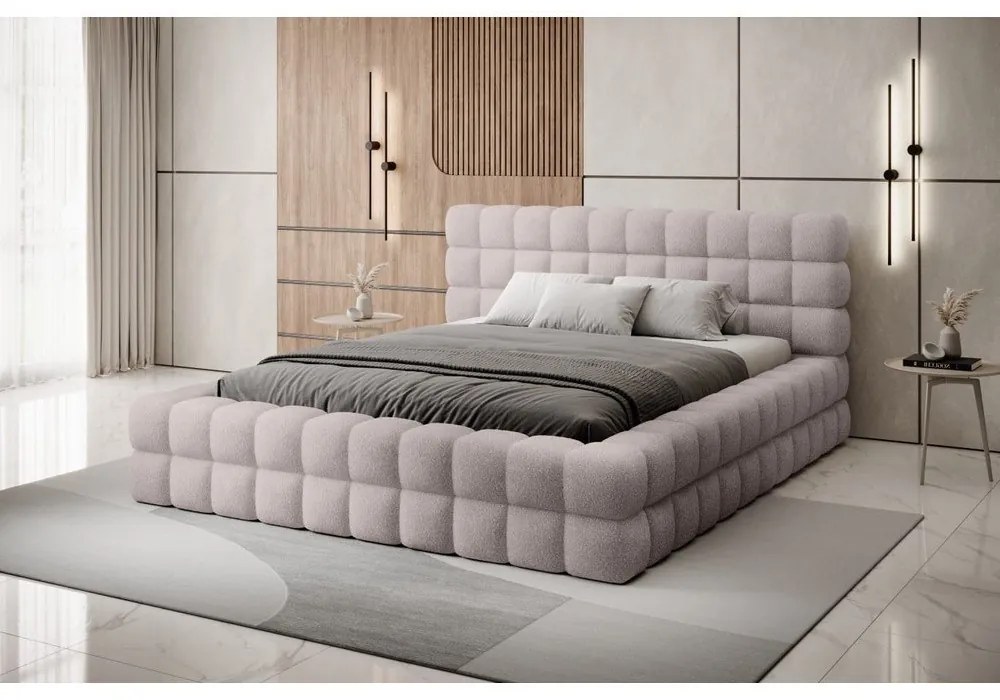 Svetloružová čalúnená dvojlôžková posteľ s úložným priestorom s roštom 180x200 cm Dizzle – ELTAP