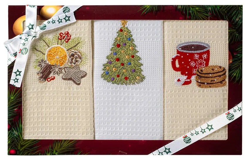 Kuchynské utierky kpl. 3 ks 50x70 cm krémový/biely