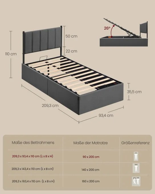 Jednolôžková posteľ 90 cm RMB612G02