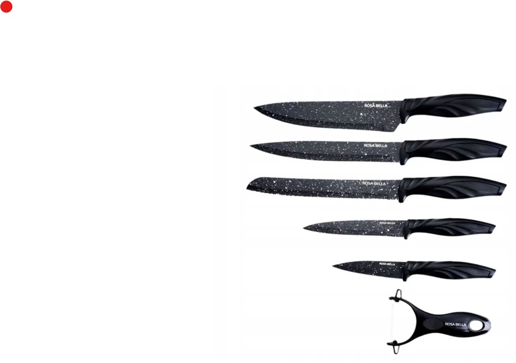 6 dielna sada nožov so škrabkou s čiernou rukoväťou