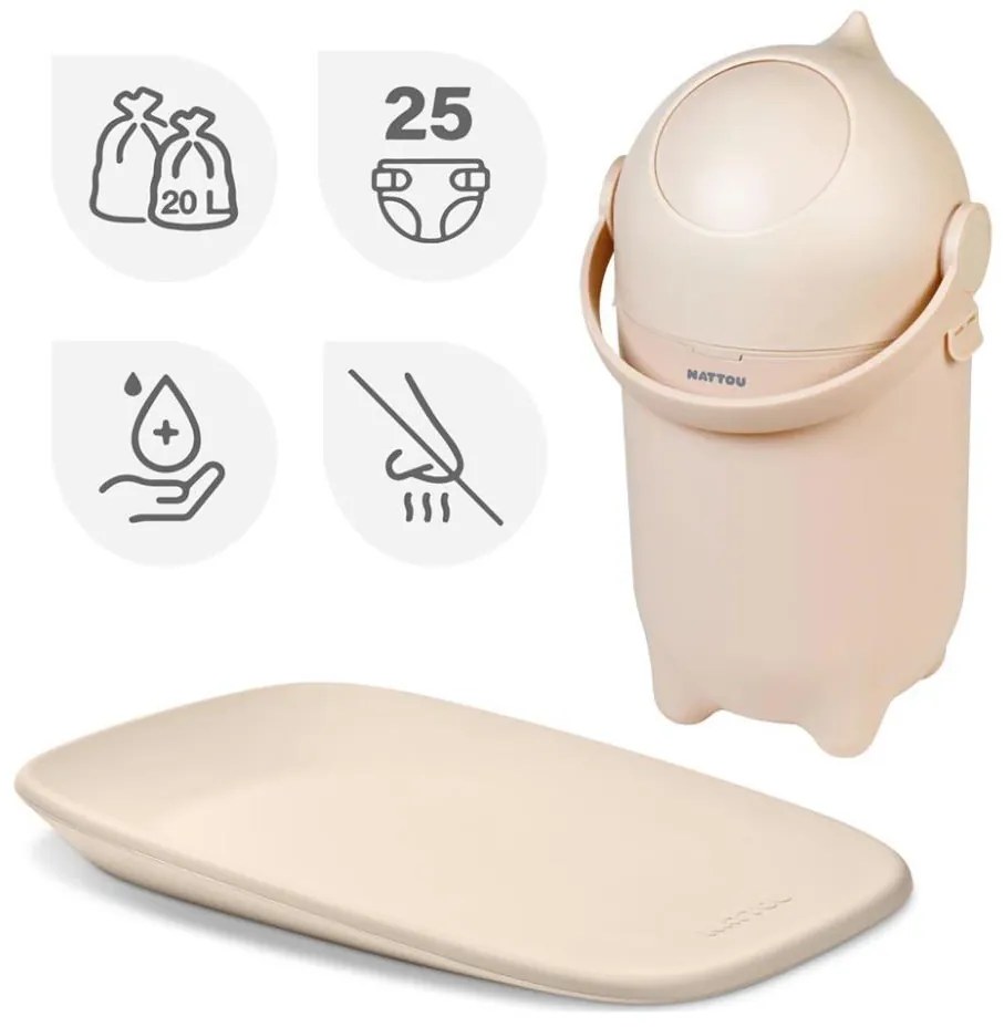 Nattou - Kôš na plienky a prebaľovacia podložka SOFTY 50x70 cm béžová