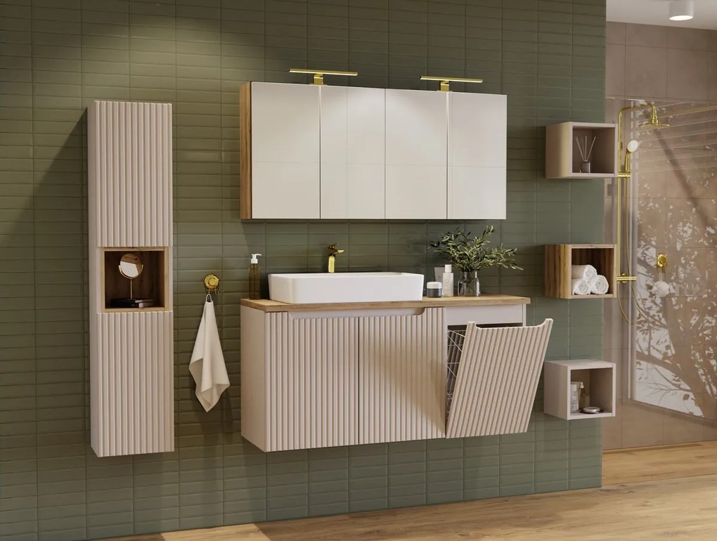 Závesná kúpeľňová skrinka s košom na bielizeň NOVA CASHMERE 40 cm kašmírová