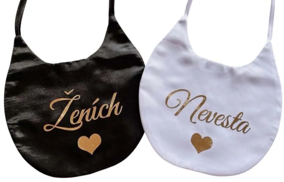 Svadobné podbradníky s metalickým zlatým nápisom 18 - Celý set (2 ks veľký + 2 ks malý)