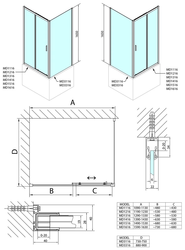 Polysan Polysan, DEEP obdĺžniková sprchová zástena 1200x900mm L/P varianta, čire sklo, MD1216MD3316