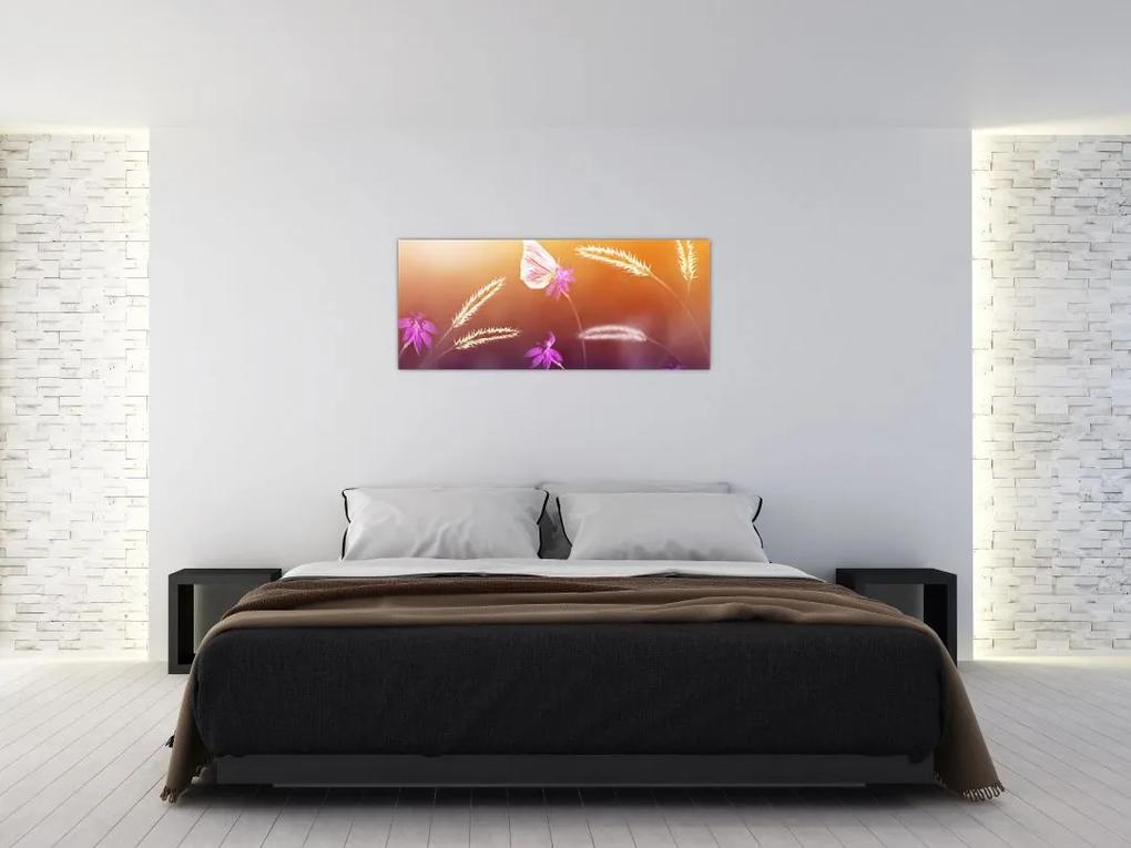 Obraz - Ružový motýľ (120x50 cm)