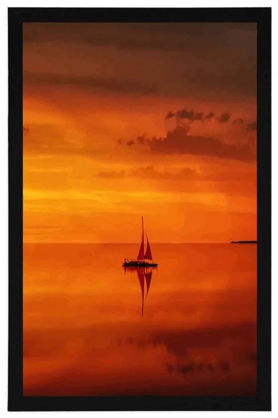 Plagát osamelá loďka na šírom mori - 30x45 white