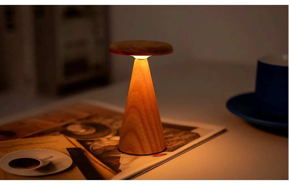 LED stolová lampa v prírodnej farbe s dreveným tienidlom (výška 14 cm) Sylva – Gingko