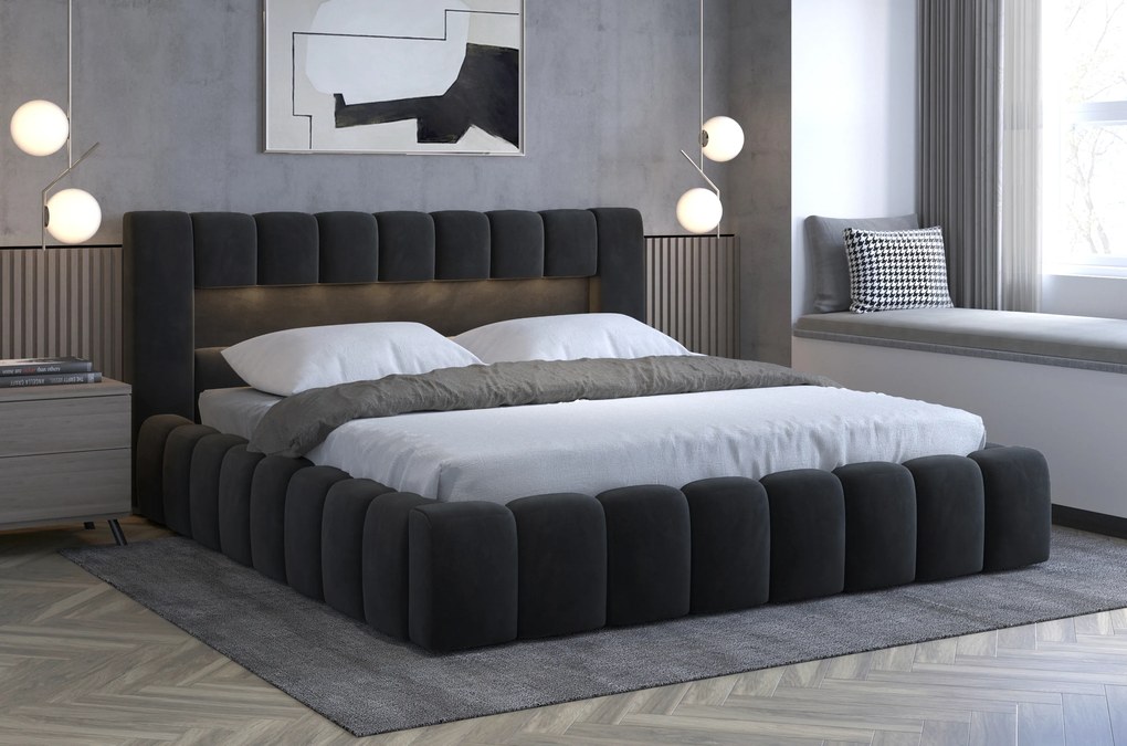 Manželská posteľ 140 cm Luxa (antracit) (s roštom, úl. priestorom a LED). Akcia -20%. Vlastná spoľahlivá doprava až k Vám domov. 1041559