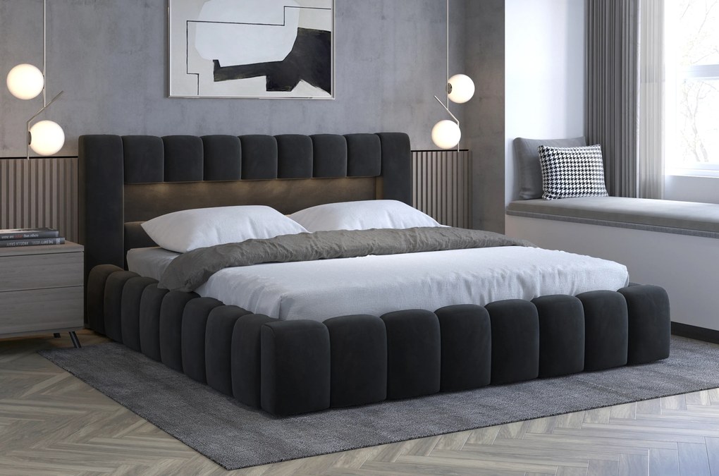 Manželská posteľ 140 cm Luxa (antracit) (s roštom, úl. priestorom a LED). Vlastná spoľahlivá doprava až k Vám domov. 1041559