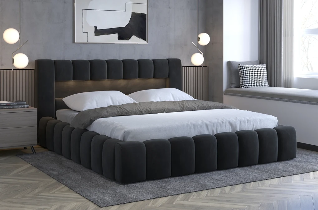 Manželská posteľ 180 cm Luxa (antracit) (s roštom, úl. priestorom a LED). Vlastná spoľahlivá doprava až k Vám domov. 1041577