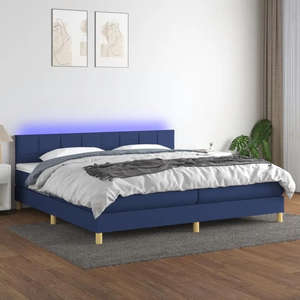 Posteľ boxsping s matracom a LED modrá 200x200 cm látka 3133747