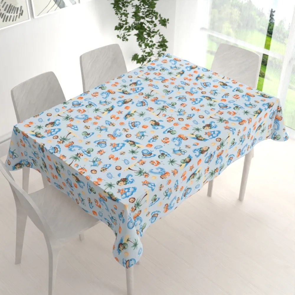 Biante Detský bavlnený obdĺžnikový obrus Sandra SA-535 Morské zvieratká na svetlo modrom 60x100 cm