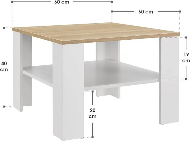 Biely konferenčný stolík s policou, 60x60 cm
