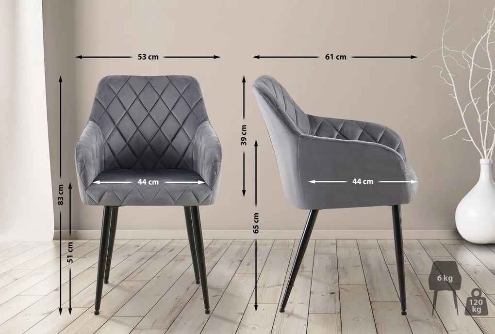 Jedálenská stolička Monett - zamat, B čierny rám - Tmavo sivá