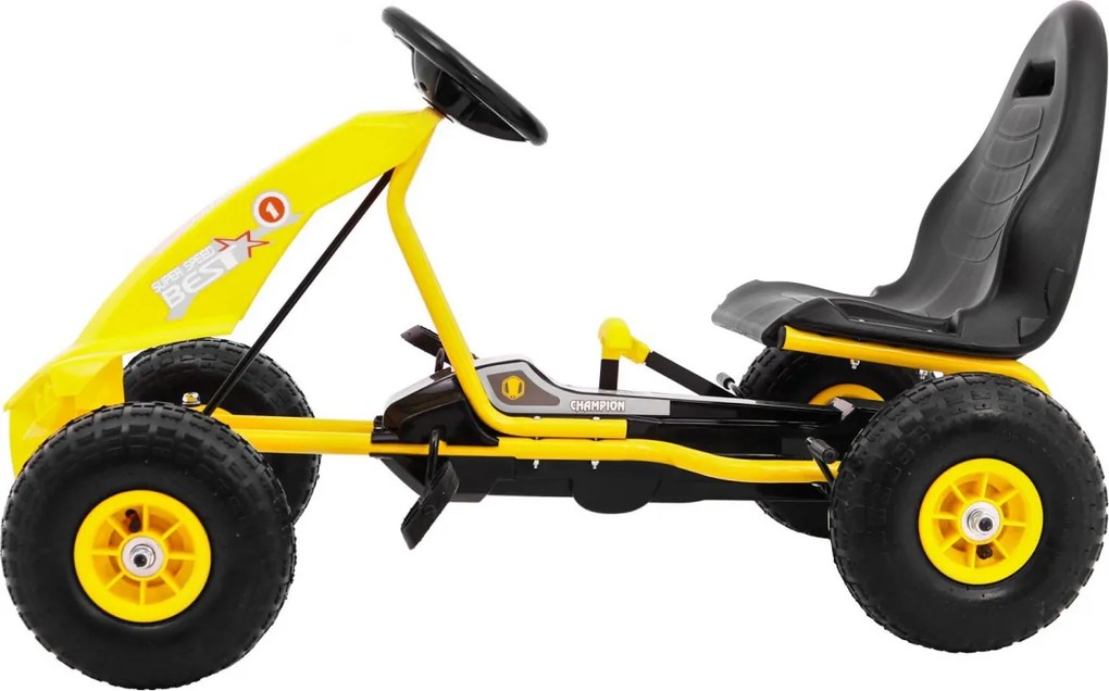 Ramiz Motokára Champion pre deti 3+ Žltá + Nafukovacie pneumatiky + Nastaviteľné sedadlo + Ručná brzda