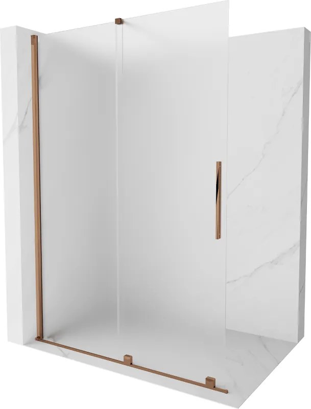 Mexen Velar, sprchová zástena s posuvnými dverami Walk-in 130 x 200 cm, 8mm sklo námraza, ružové zlato, 871-130-000-33-60