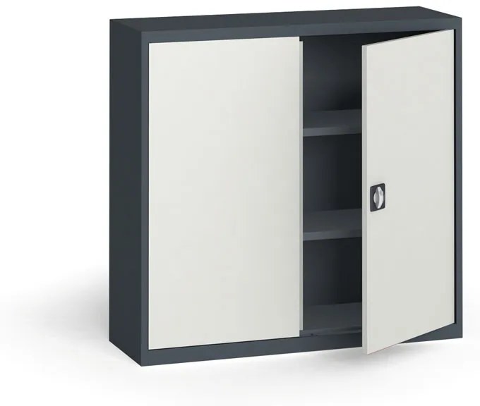 Plechová policová skriňa METAL, 1150 x 1200 x 400 mm, 2 police, tmavo sivá / sivá