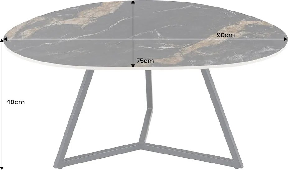 Keramický konferenčný stolík Paquita 90 cm čierny / pieskový