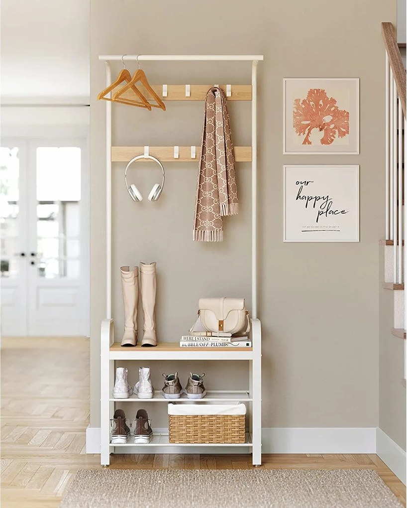 Vešiakový stojan s úložným priestorom na topánky, predsieňová stena, béžový