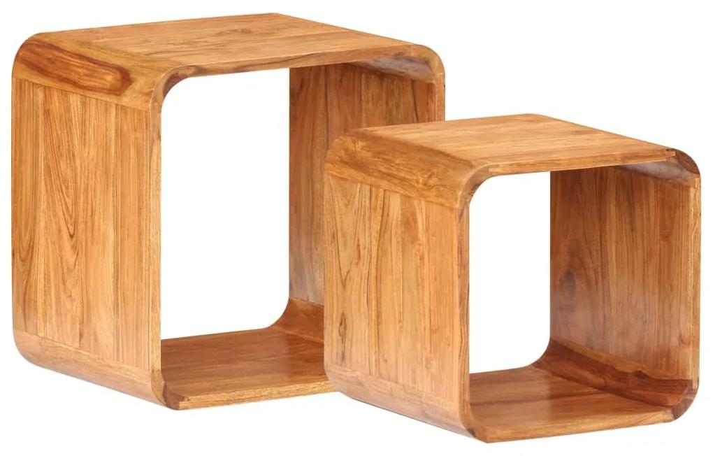 Príručné stolíky 2 ks masívne akáciové drevo so sheeshamovým povrchom