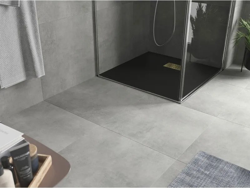 Mexen Hugo, štvorcová sprchová vanička SMC 70 x 70 cm, čierna, zlatá krytka, 42707070-G