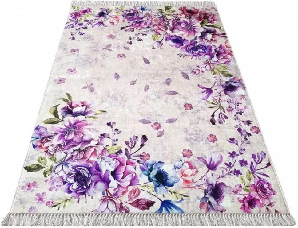 *Kusový koberec Romantické kvety fialový, Velikosti 80x200cm