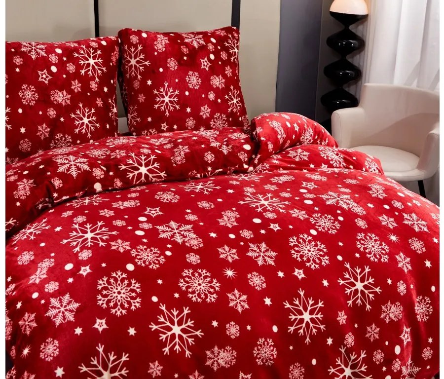 Sada 2ks mikroplyšových obliečok SNOWFALL červené + obliečka mikroplyš SOFT 180x200 cm biele, dvojlôžko