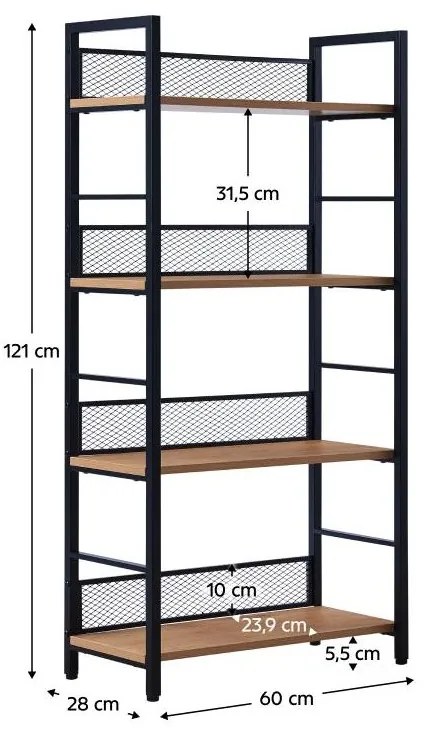 Tempo Kondela Regál čierna/dub, KELER TYP 1, Hnedá