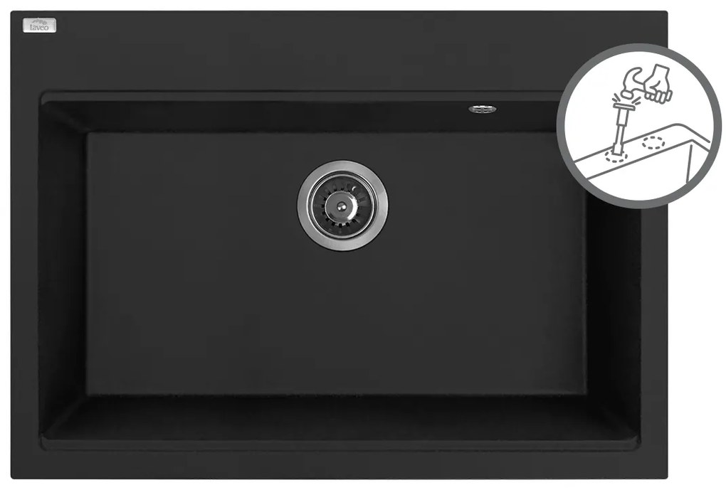 Laveo Tau, 1-komorový granitový drez 700x500x215 mm, čierna, LAV-SBT_B107