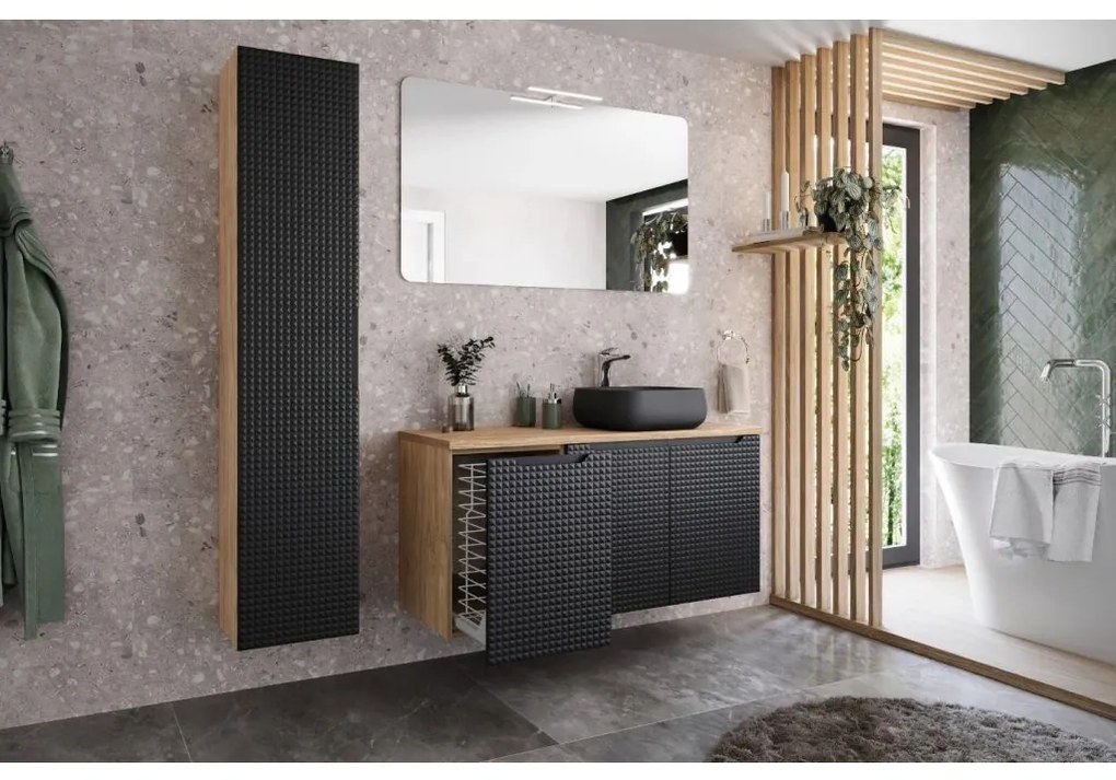 Závěsná skříňka pod umyvadlo Luxor Black I s deskou 120 cm černá/dub olejovaný