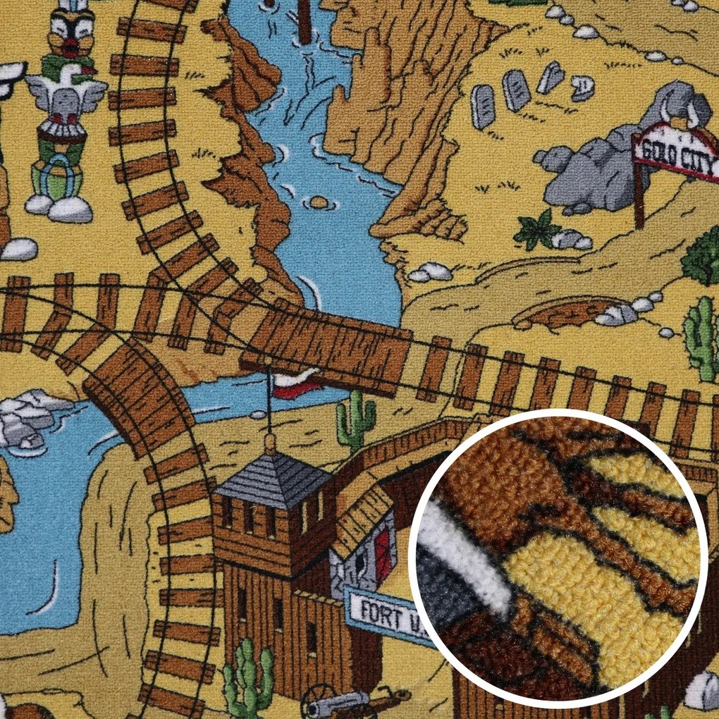 AKCIA: 270x400 cm Detský kusový koberec Western - obšitý zo všetkých strán, šíře, viacfarebná, filc, detská izba, AladinWorld Expres