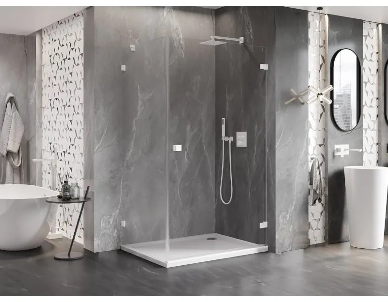 Mexen Lunar-B, pravostranný výklopný sprchový kút 90 x 80 cm, 8mm číre sklo, biely profil, 832-090-080-20-00-P