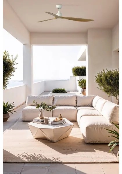 FARO 34361WT - Stropný ventilátor OUTWOOD L hnedý/biely priemer 150 cm WT IP44 + diaľkové ovládanie