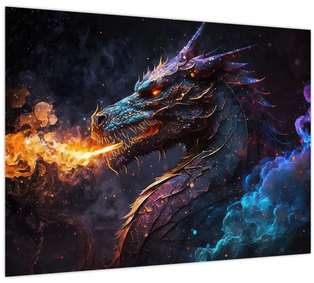 Obraz - Drak pľuvajúce plamene (70x50 cm)