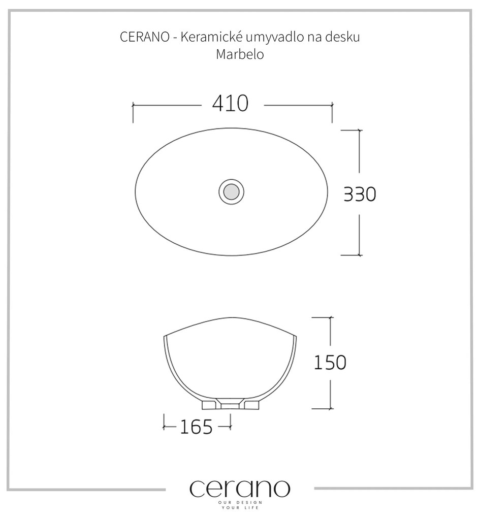 Cerano Marbelo, keramické umývadlo na dosku 41x33 cm, imitácia mramoru, CER-CER-477005
