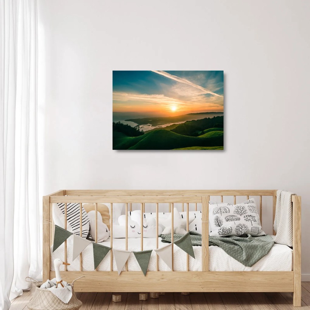 Sklenený obraz východu slnka nad morom (70x50 cm)