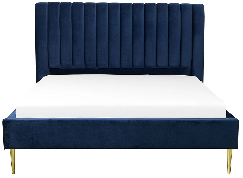 Zamatová posteľ 160 x 200 cm modrá MARVILLE Beliani