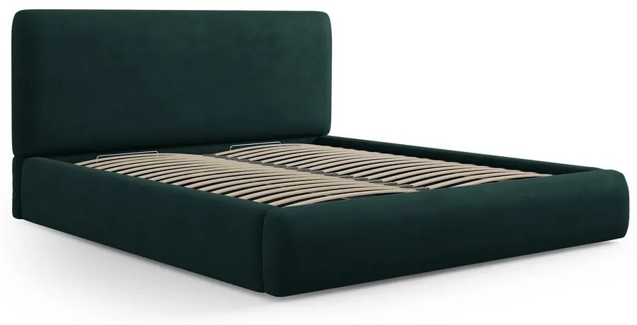Tmavozelená čalúnená dvojlôžková posteľ s úložným priestorom s roštom 160x200 cm Colonel – Cosmopolitan Design