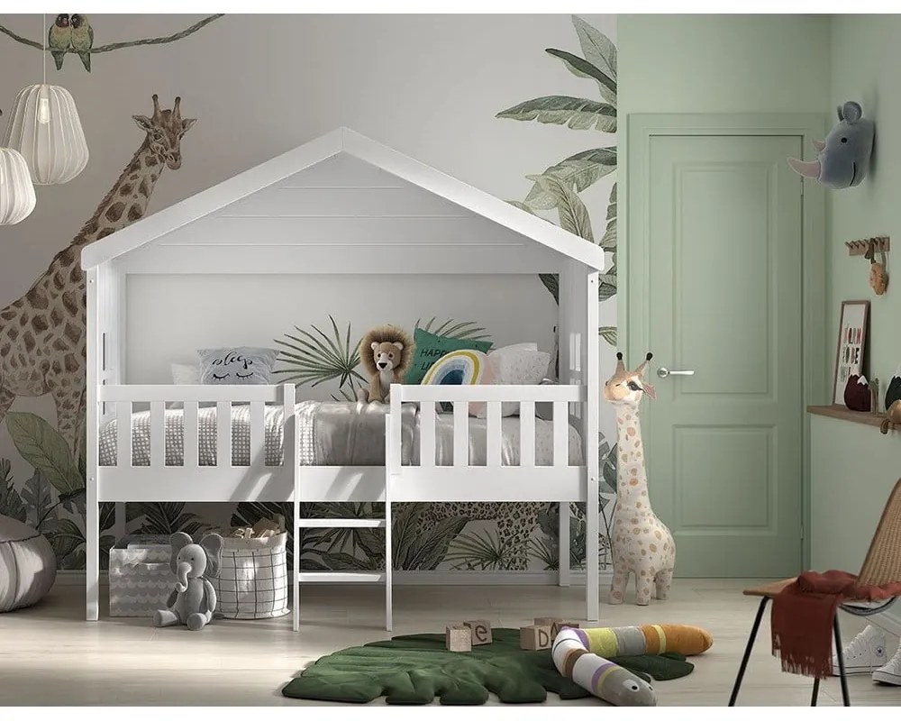 Biela domčeková vyvýšená detská posteľ 90x200 cm Housebed – Vipack