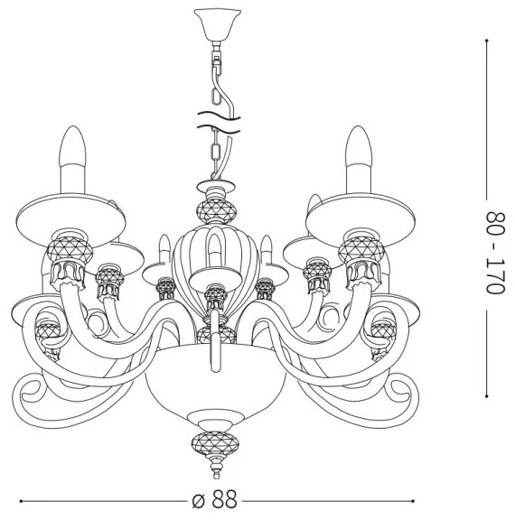 Ideal Lux - Luster na reťazi BARONET 15xE14/40W/230V pr. 88 cm červená