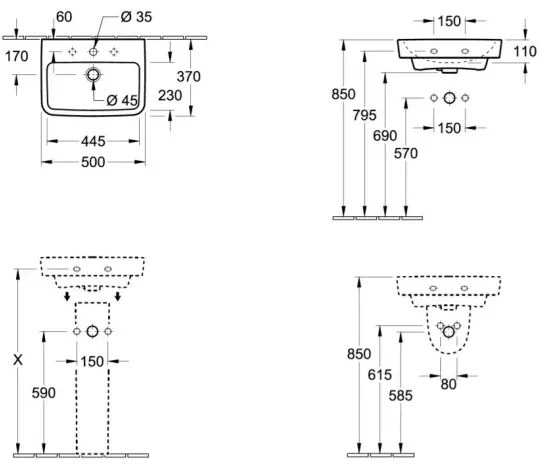 Villeroy & Boch 43445001 - Závesné umývadlo O.NOVO 50x37 cm keramika/biela
