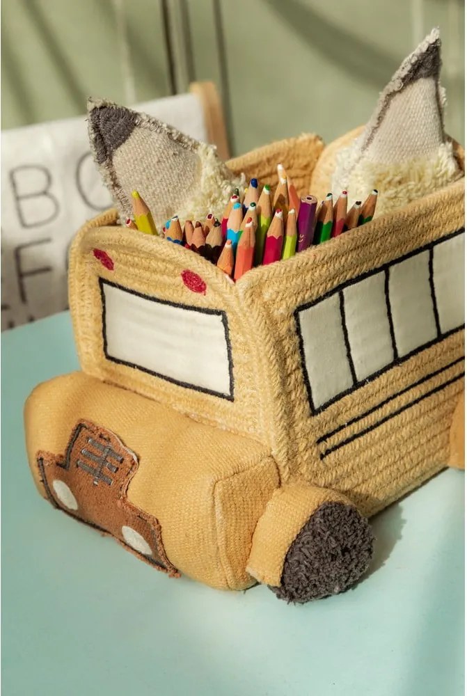 Okrovožltý látkový detský kôš na hračky 22x19x15 cm School Bus – Lorena Canals