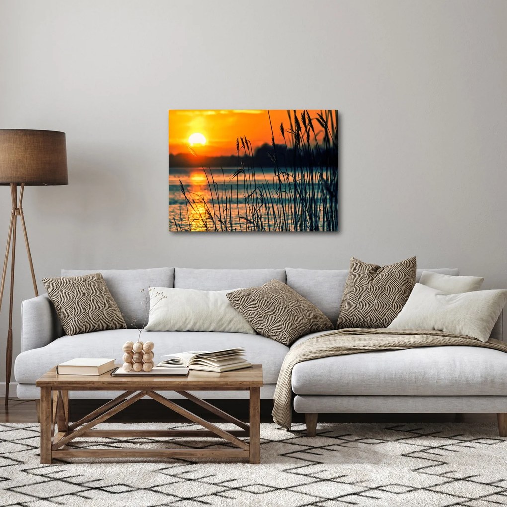 Obraz - Západ slnka nad jazerom (70x50 cm)