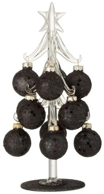 Sklenený stromček s čiernymi guľami Baubles Stars – 10*10*20 cm