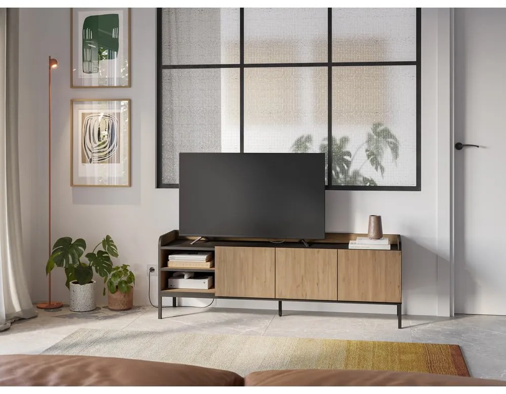 TV stolík v dekore duba v prírodnej farbe 160x55x42 cm Adara – Marckeric