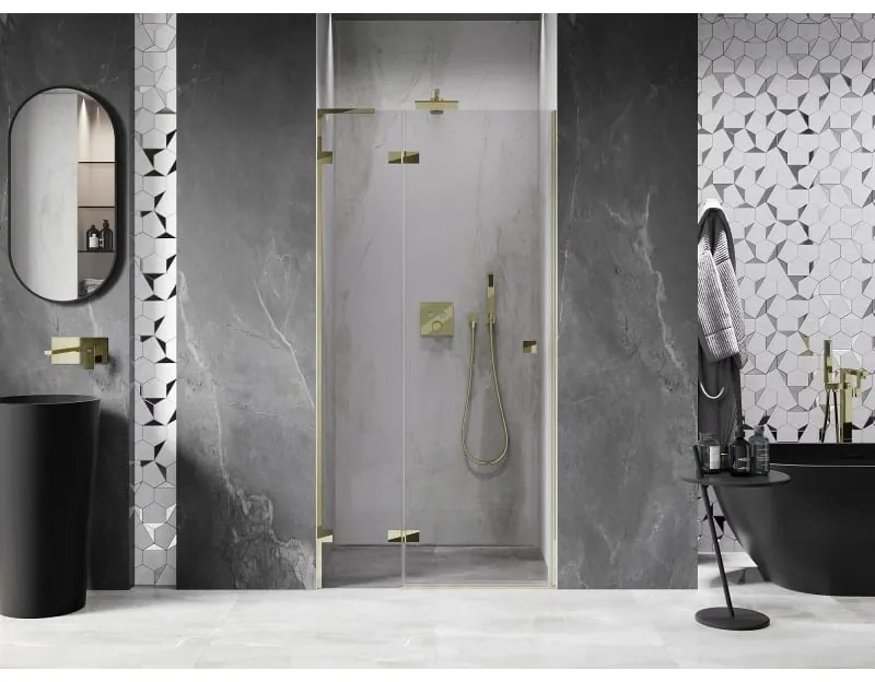 Mexen, Mexen Lunar L výklopné ľavé sprchové dvere 75 cm, transparentné, zlaté - 834L-075-000-50-00-L