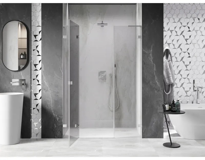 Mexen Lunar L, Otočné ľavé sprchové dvere 140 cm, číre sklo, chrómový profil, 834SL-140-050-01-00-L