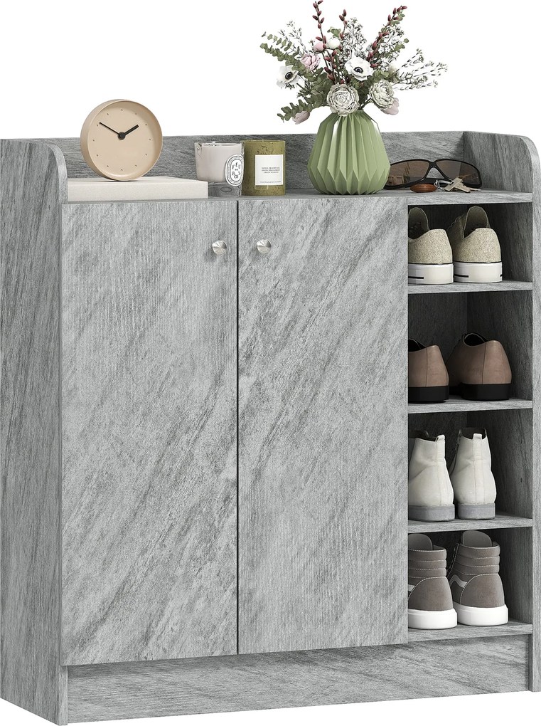 HOMCOM skrinka na topánky s 4 priehradkami – pojme 12 párov, 83 x 30 x 90 cm (sivá) | Aosom