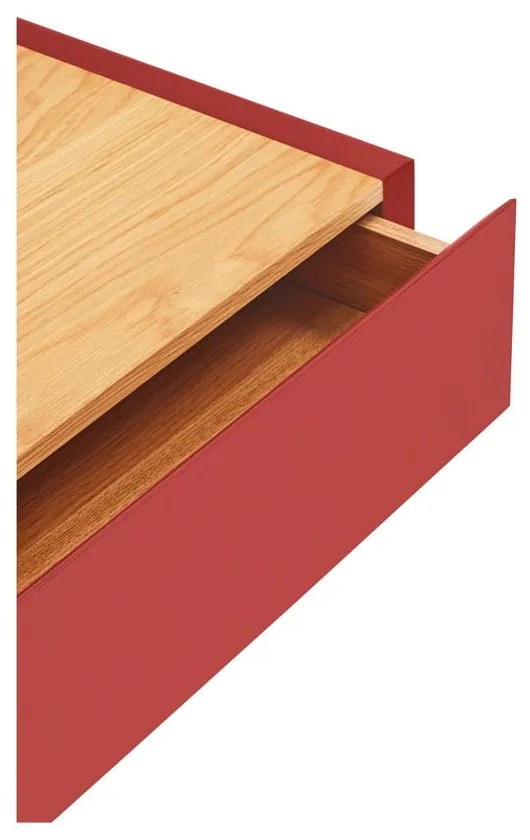 Červený závesný nočný stolík s doskou v dubovom dekore Arista – Teulat